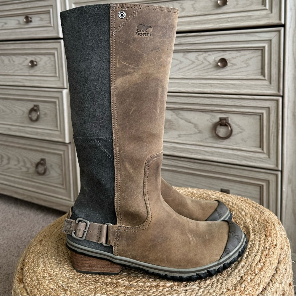Sorel Women’s Gray Brown Waterproof Insulated Tall Slimboot for Rain / Snow